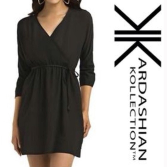 Kardashian Kollection Dresses & Skirts - Kardashian kollection dolman wrap black dress size Large